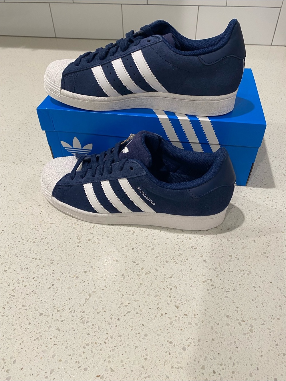 adidas Men’s Sued Navy & White Classic Shell Toe Sneakers